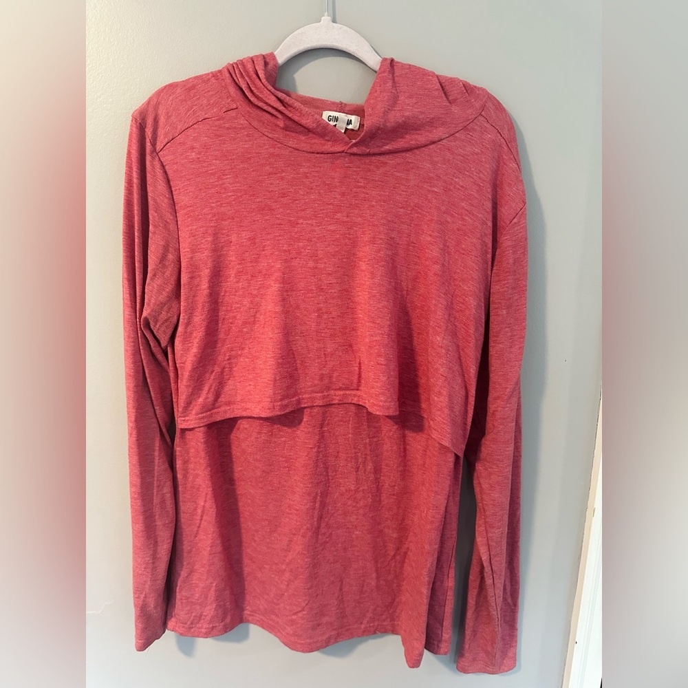(3) Nursing Hooded Long Sleeve Tops in Coral Pink, Teal & Floral - Picture 2 of 15
